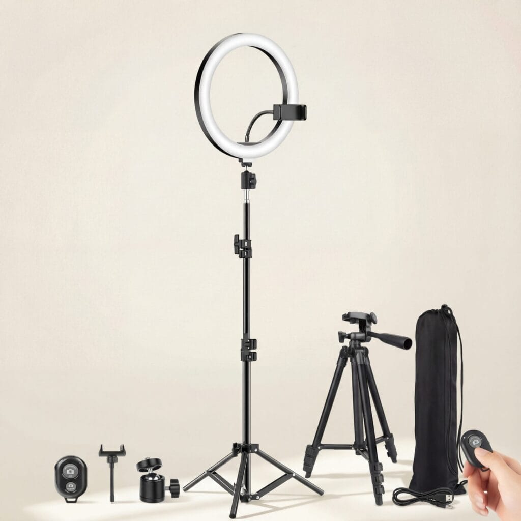 Kit complet Ring Light LED Studio Pro sur trépied ajustable 2m pour éclairage TikTok et Maquillage